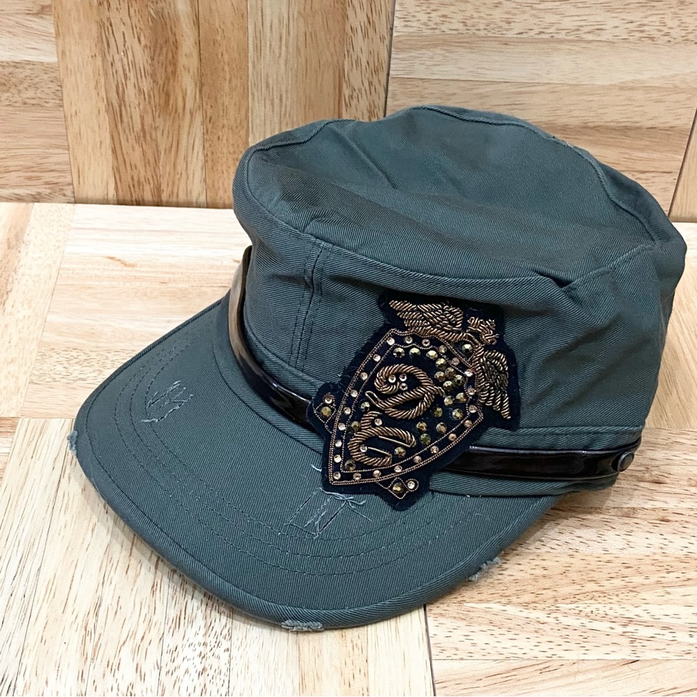 NWT DREAM CONTROL Cadet Military Cap Olive DC Eagle Patch Swarovski Hat S/M